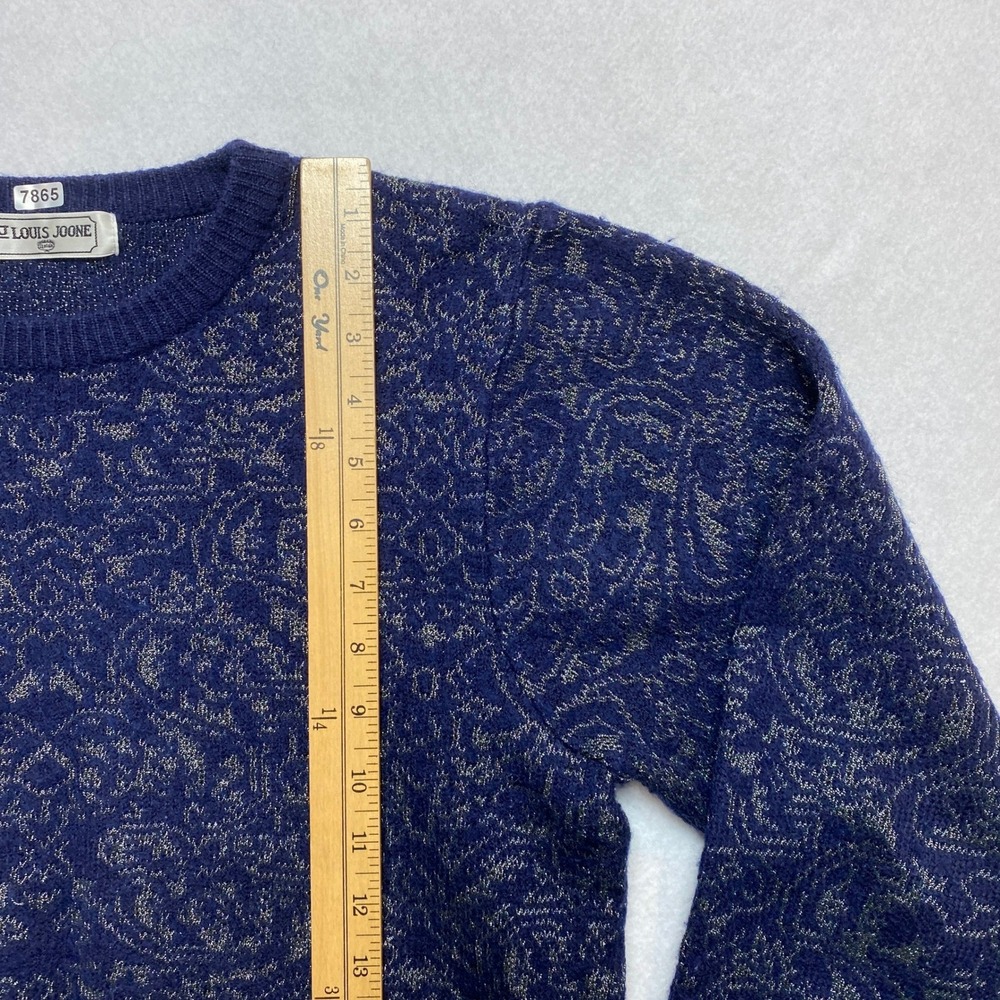 Louis Joone Knit Sweater Womens Small Blue Metallic Patterned Pullover - Picture 2 of 8